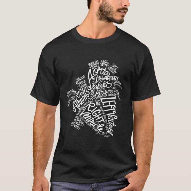 Camiseta Linha de Nuvem de Palavras Brancas Anatômicas (Frente)