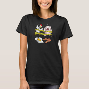 Camiseta Linha de Polícia Fofa Não Cruzar Frango Porco Ea D