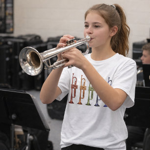 Camiseta Linha de Trompete Arco-íris Latão Colorido
