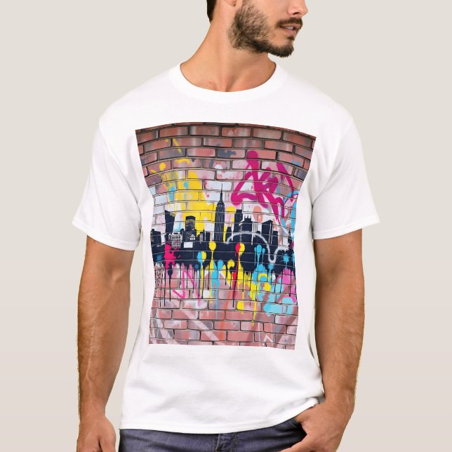 Camiseta Linha do céu de cidades pintadas por pulverização  (Frente)
