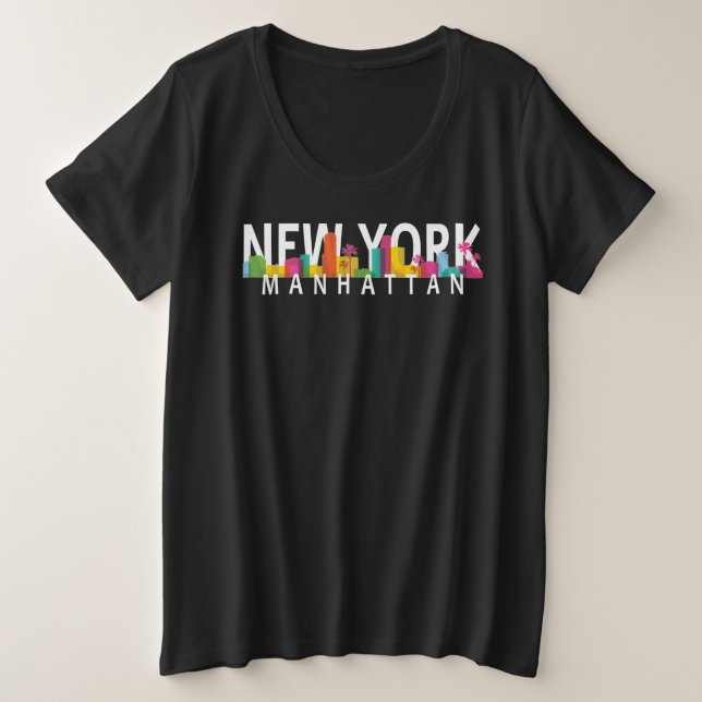 Camiseta Linha do horizonte de Nova York Manhattan com palm (Frente do Design)