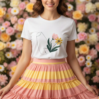Camiseta Linha elegante com flores botânicas coloridas