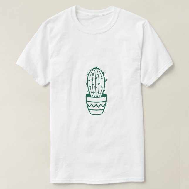 Camiseta Linha Verde Arte Cacto Gráfico Branco (Frente do Design)