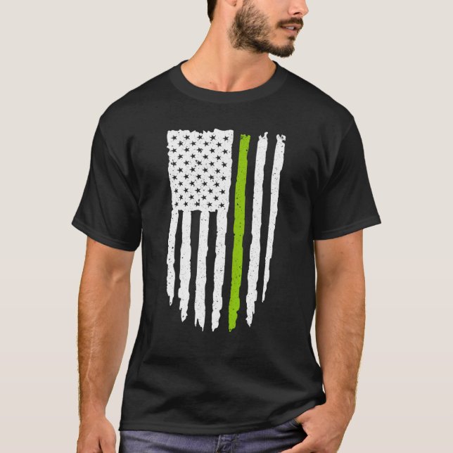 Camiseta Linha Verde Fina Bandeira Americana Para Vegan E V (Frente)