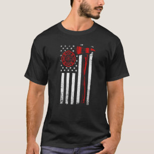 Camiseta Linha Vermelha de Bandeira Ax American do Bombeiro