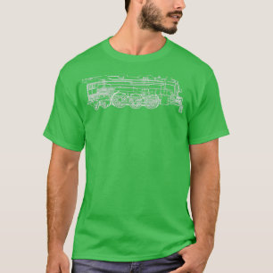 Camiseta Linhas de Comboio Ferroviário com Locomotiva a Vap