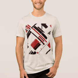 Camiseta Linhas de Formas Diagonais Pretas Vermelhas MCM Ab