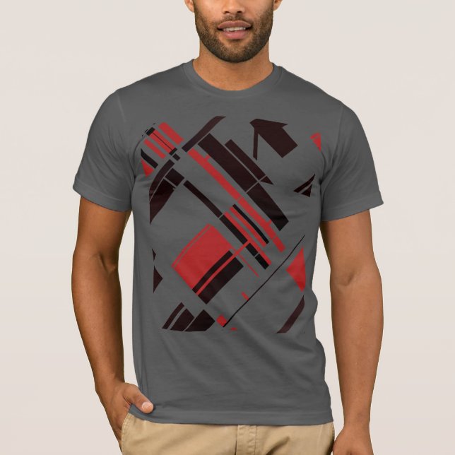 Camiseta Linhas de Formas Diagonais Pretas Vermelhas MCM Ab (Frente)