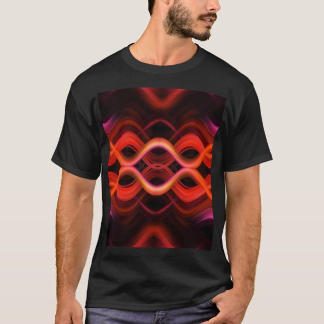 Camiseta Linhas de onda vermelha geométrica design. (Frente)