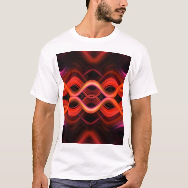 Camiseta Linhas de onda vermelha geométrica design. (Frente)