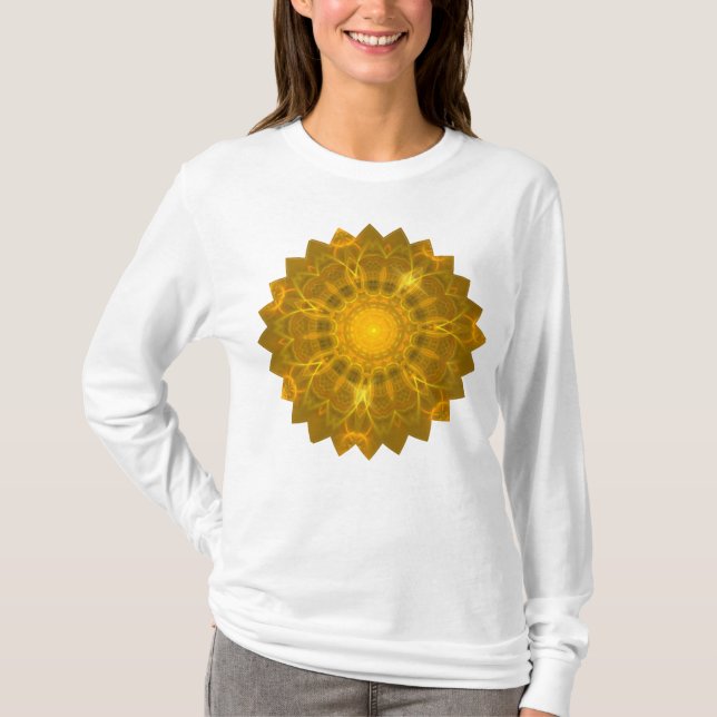 Camiseta Linhas de renda Mandala Brilhante Brilho Amarelo Q (Frente)