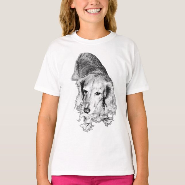 Camiseta Linhas Longas, Força Silenciosa – Dachshund de Pel (Frente)