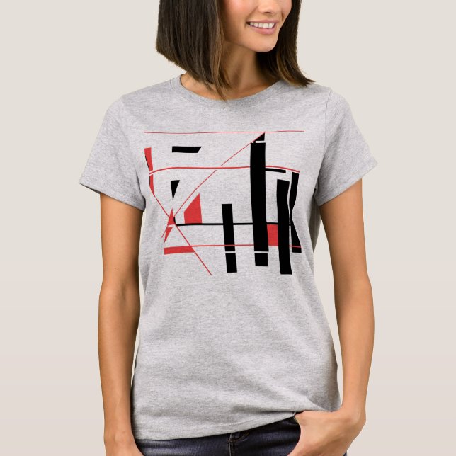 Camiseta Linhas Vermelhas Pretas Formas Abstrato Geométrica (Frente)