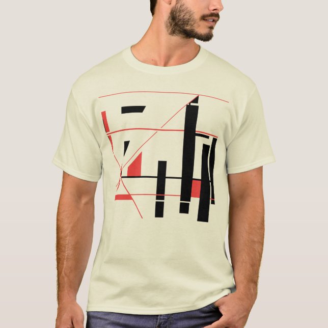 Camiseta Linhas Vermelhas Pretas Formas Abstrato Geométrica (Frente)