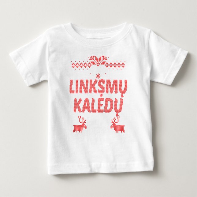 Camiseta Linksmu Kaledu Lituano - Presente de Natal Feliz (Frente)