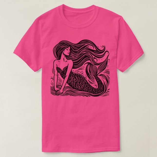 Camiseta Linocut Mermaid (Frente do Design)