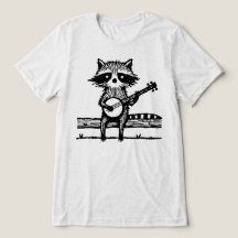 Linocut Vintage Guaxinim Sentado no Cerca Tocando