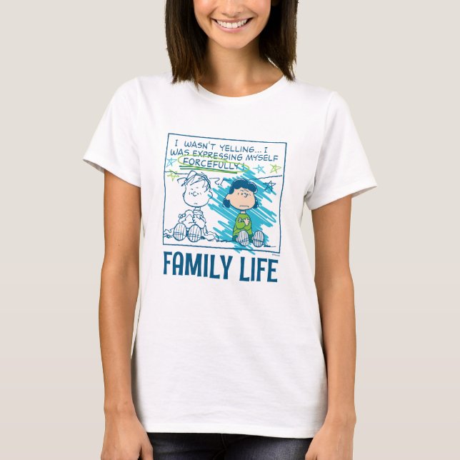 Camiseta Linus & Lucy "Eu não estava gritando..." (Frente)