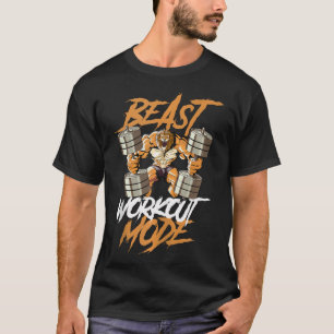 Camiseta Lion Beast Workout Mode Erguendo Pesos Elevando Aj