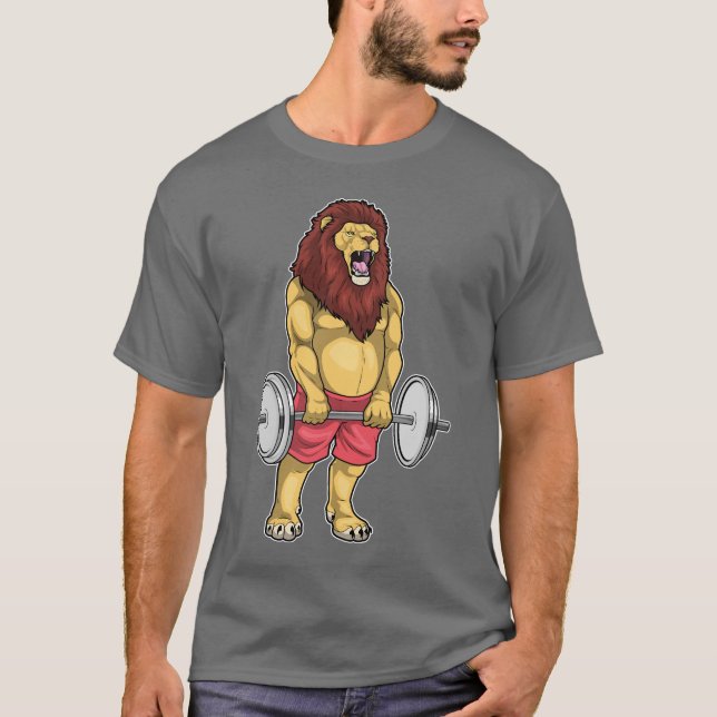 Camiseta Lion Bodybuilder Dumbbell Bodybuilding (Frente)