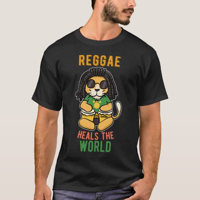 Camiseta Lion cat Reggae Rastafari Rasta Jamaica (Frente)