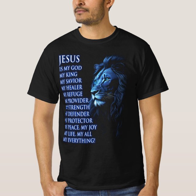 Camiseta Lion Christian Jesus É Meu Deus Rei Senhor Salvado (Frente)