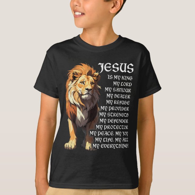 Camiseta Lion Christian Jesus Is My King, God, Lord, And Sa (Frente)