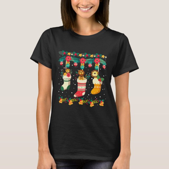 Camiseta Lion Christmas Stocks X mas Lights Pajama (Frente)