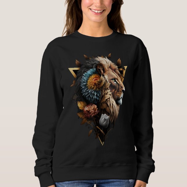 Camiseta Lion Flowers Artwork Animal Print Art Lion Motif (Frente)