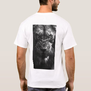 Camiseta Lion Frente Zangada Vista Fotorealista Negra