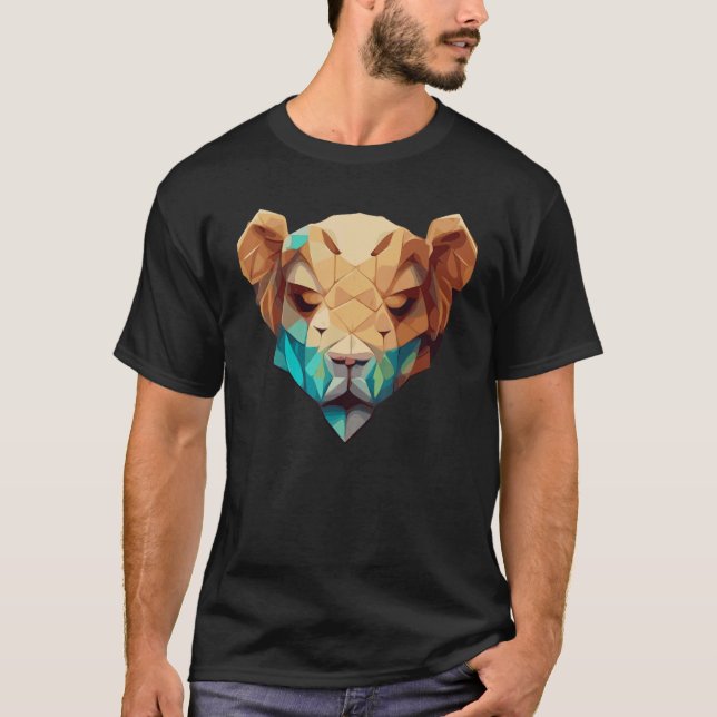 Camiseta Lion Geométrico Polígono Polonês Baixo Face (Frente)