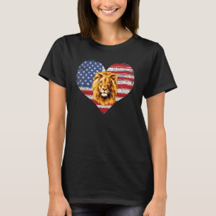Camiseta Lion Heart American Flag 4 De Julho Usa Flag