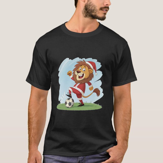 Camiseta Lion in Christmas costume and soccer ball (Frente)