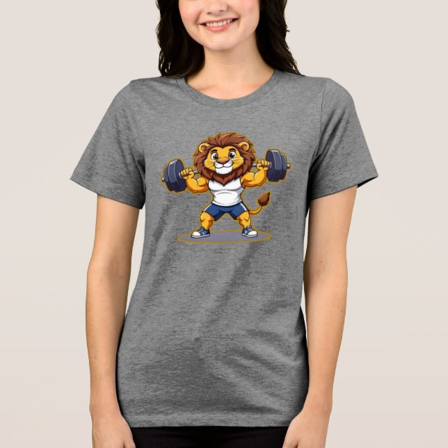 Camiseta Lion Lifting Light Weights – Cute Gym Animal Illus (Frente)