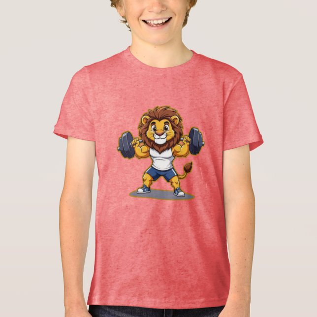 Camiseta Lion Lifting Light Weights – Cute Gym Animal Illus (Frente)