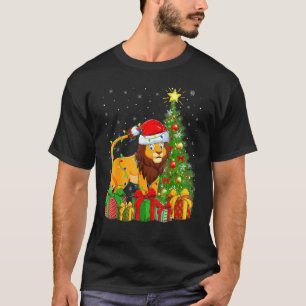 Camiseta Lion Lighting Xmas Tree Santa Hat Lion Christmas