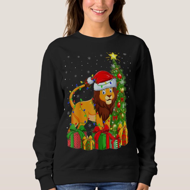 Camiseta Lion Lighting Xmas Tree Santa Hon Natal (Frente)