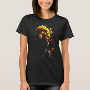 Camiseta Lion Sunflower Trabalho de arte Flower Fantasy Ani