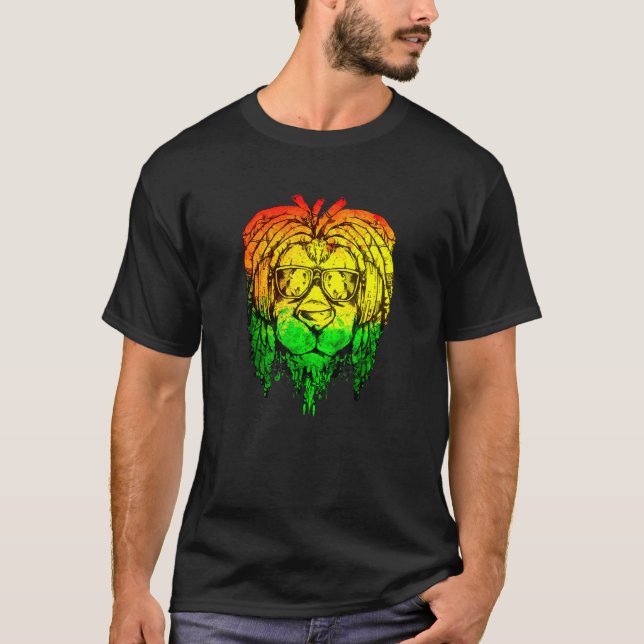 Camiseta Lion Sunglass Rastafari Dreadlock Reggaeton Ras (Frente)