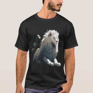 Camiseta Lion Trabalho de arte Flores Zoo Lion Animal