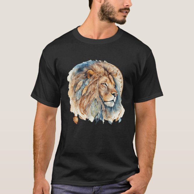 Camiseta Lion Tribal Watercolor Lion Dream Catcher (Frente)