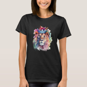 Camiseta Lion Watercolor Floral Lion Trabalho de arte Anima
