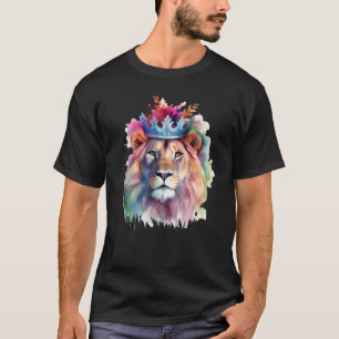 Camiseta Lion Watercolor Floral Lion Trabalho de arte Anima