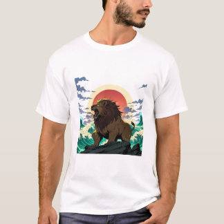 Camiseta Lion Wave Art - Ukiyo-e Sunset Design
