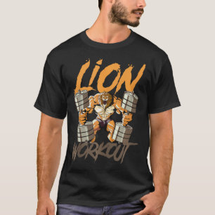 Camiseta Lion Workout Levantando Pesos Fera Malhação Muscul