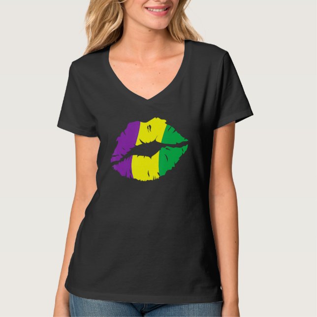 Camiseta Lips Kiss Mardi Gras New Orleans Gifts For Women_1 (Frente)