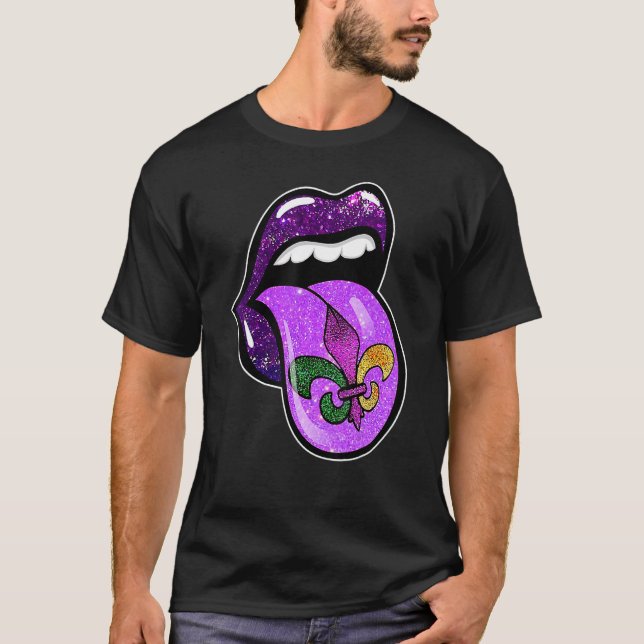 Camiseta Lips Mardi Gras Carnival Purple Fleur De Lis Women (Frente)