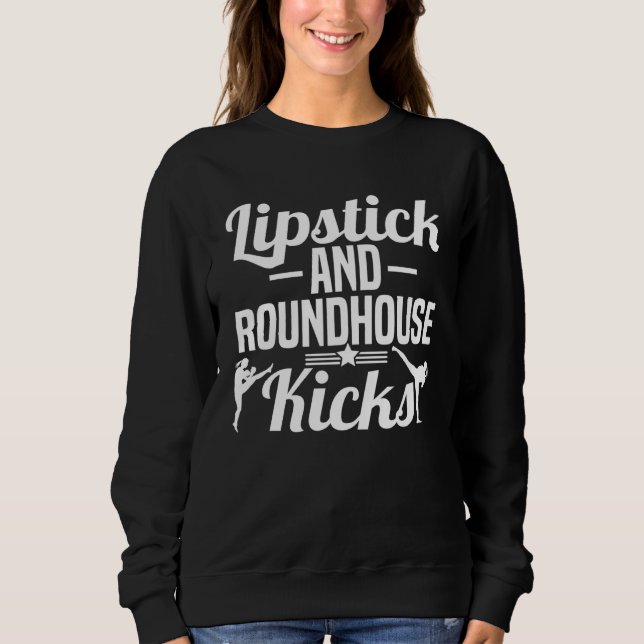 Camiseta Lipstick And Roundhouse Kicks Kickboxer Workout (Frente)