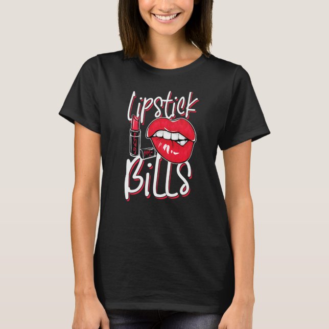 Camiseta Lipstick paga minhas contas para mulheres com bato (Frente)