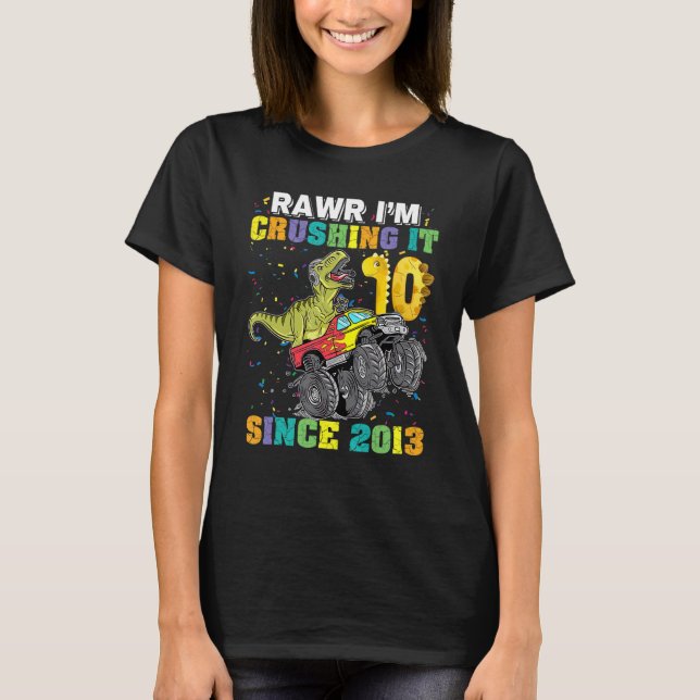 Camiseta Lique Esmagando T Rex Dinossaur Monster Truck_7 (Frente)